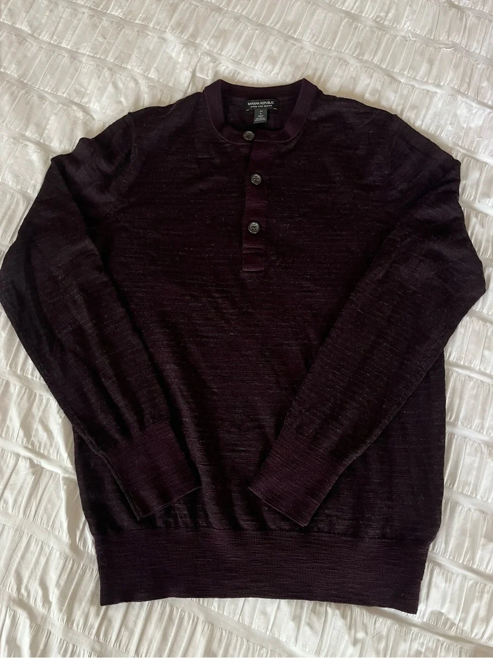 Banana Republic Extra Fine Merino Men’s Plum Crewneck Henley Sweater Large Tall